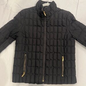J. Crew Quilted Black Puffer with Gold Accents